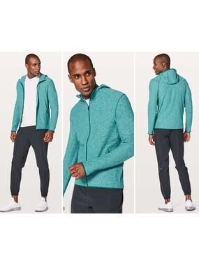 Lululemon Surge Warm Full Zip Heathered Laguna Size Medium Green Blue Rulu Hood